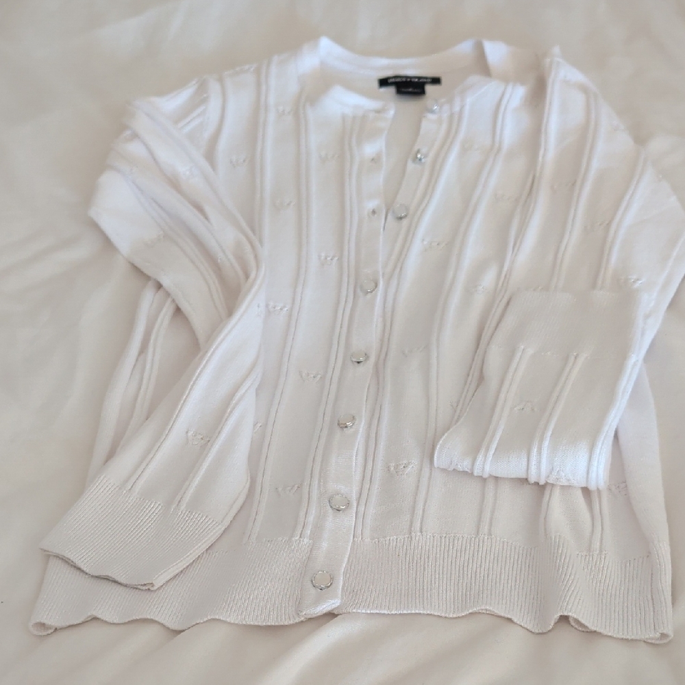 Women's White Ribbed Button-Front Cardigan